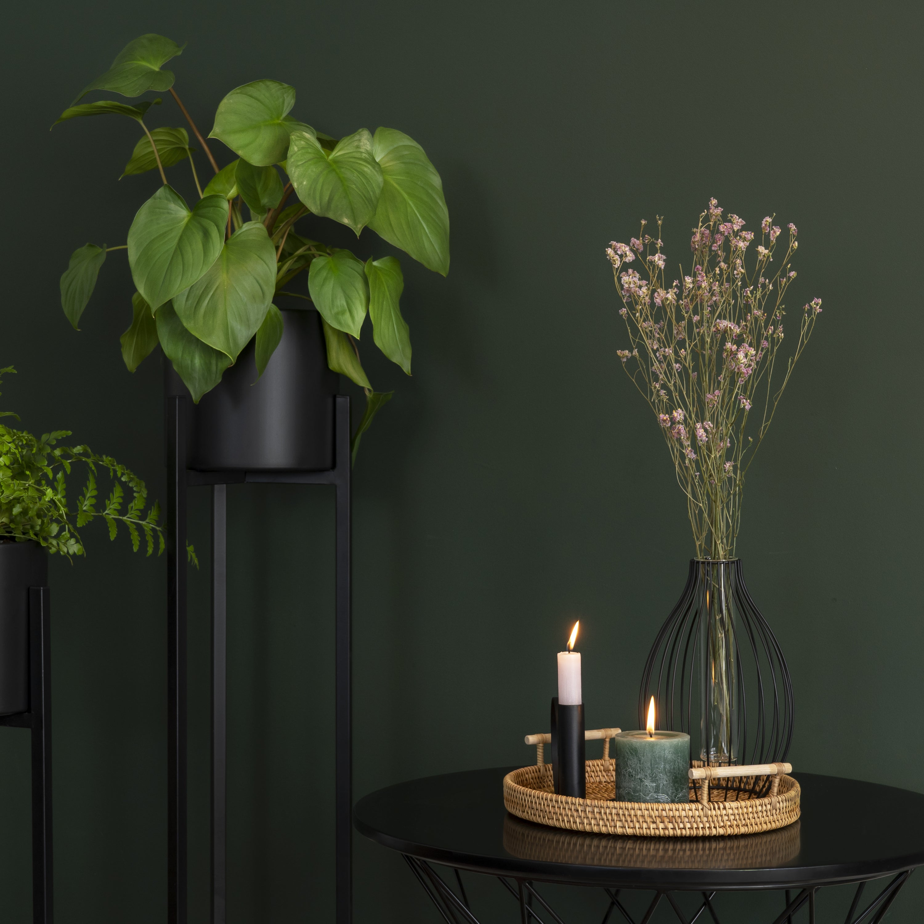 QUVIO Dienblad met handvaten rond - 28 cm - Rotan