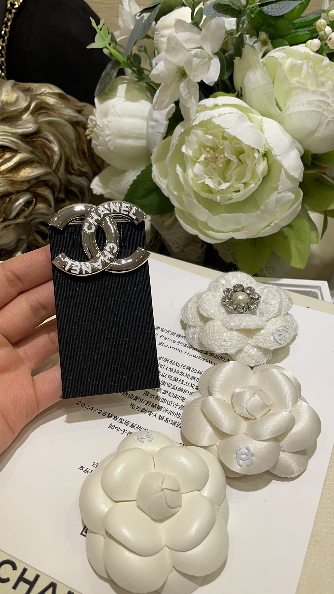 Chanel Letter White Enamel CC Silver Brooch - Original Replica Club