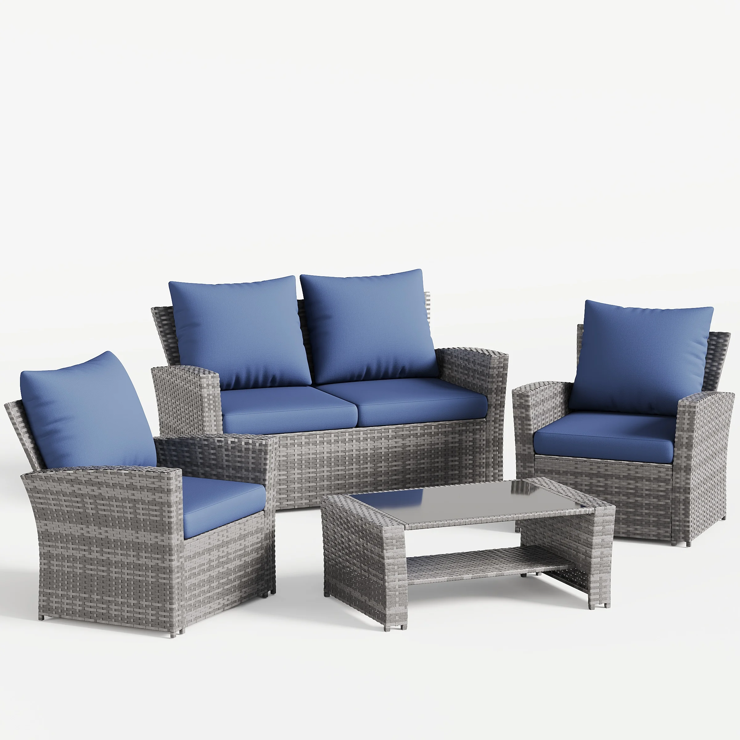 UDPATIO Wicker Patio Furniture Set, 4 Piece Outdoor Sectional Conversation Sets, Gray PE Rattan Patio Sofa Set for Balcony, Porch, Backyard, Grey - Image 12