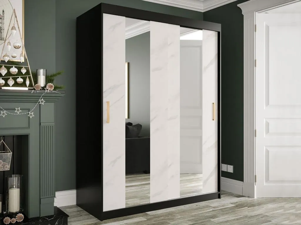 Armario Patriciabaezcasa 242 Mármol blanco | Negro mate 200x150x62cm Número de estantes - 4.00