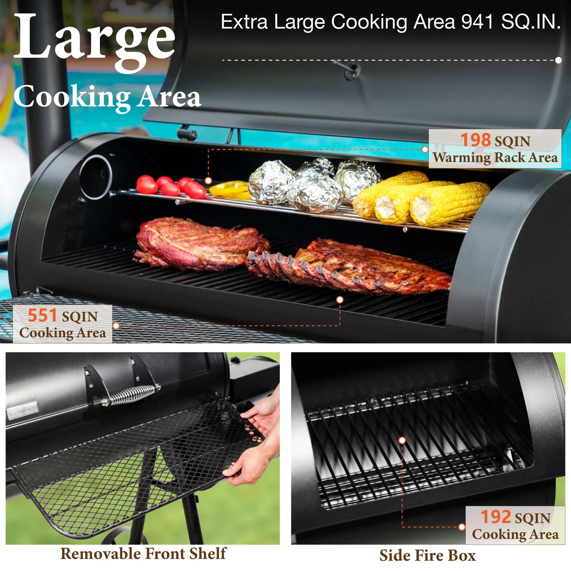 Summit Living Charcoal Grill with Offset Smoker 941 sq.in. Extra Large BBQ Grill Black - Image 10