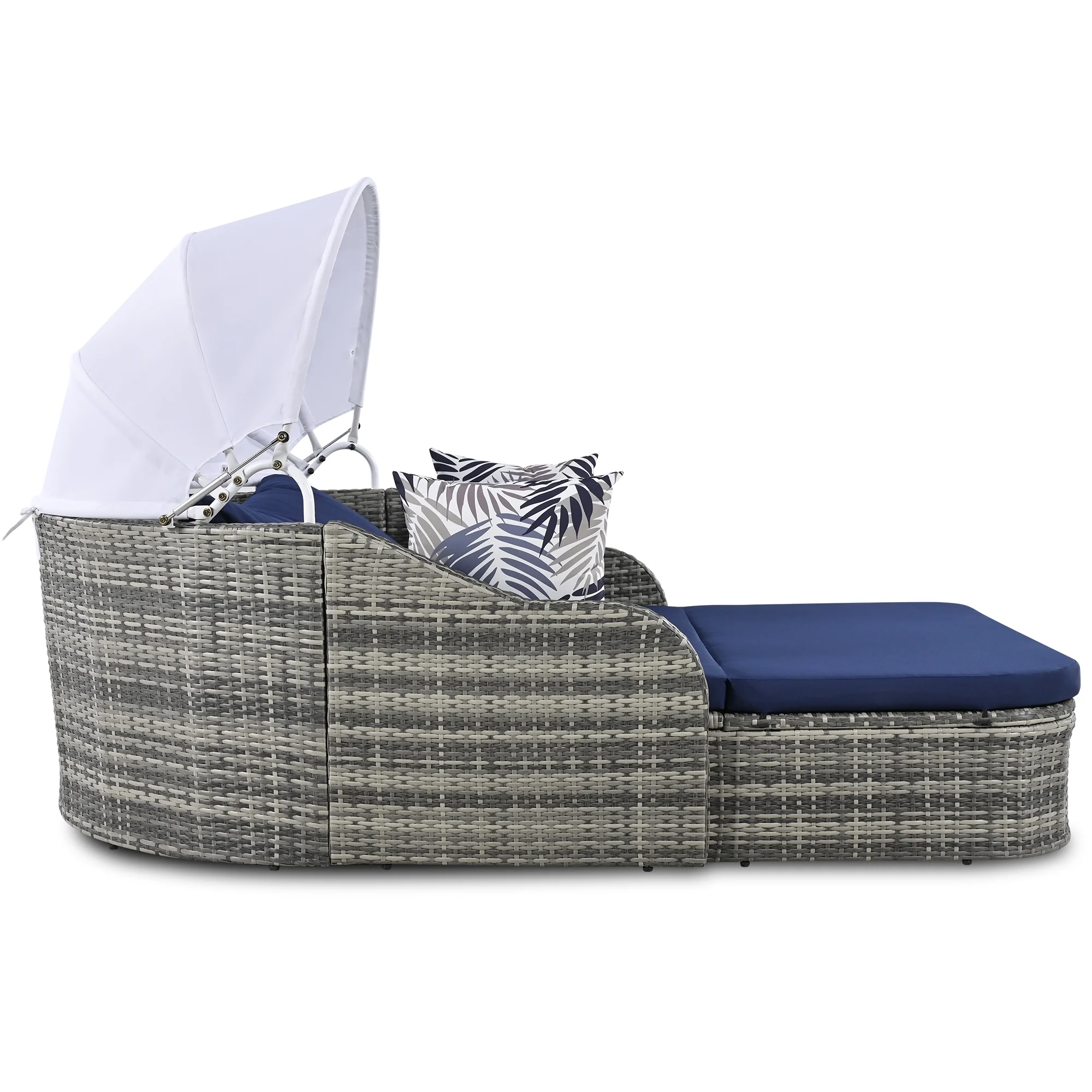 Harper & Bright Designs Rattan Outdoor Double Lounge Chaise 2-Person PE Wicker Outdoor Patio Sunbed with Canopy Cover for Backyard Garden Balcony, Beige+Black - Image 85