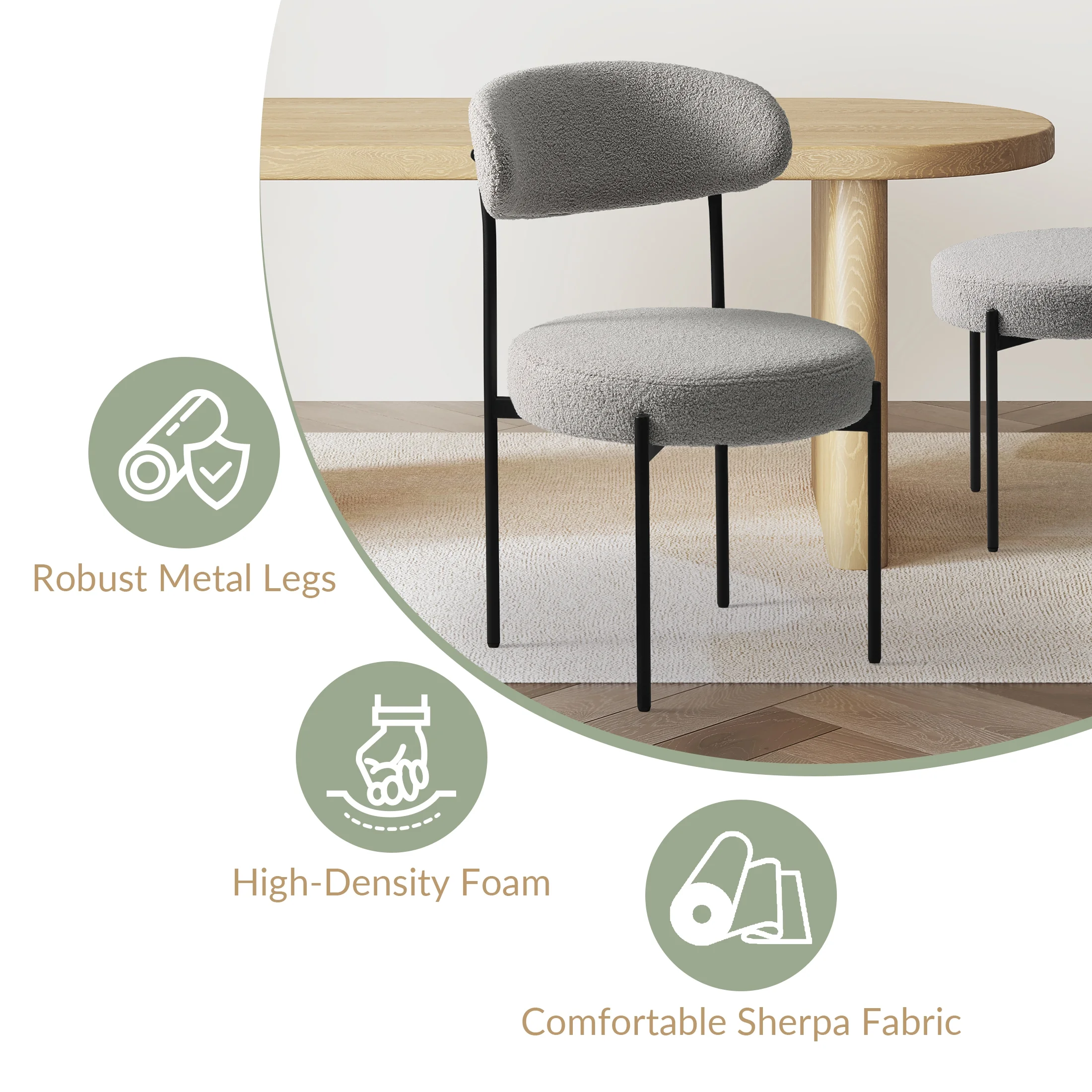 WestinTrends Alexandria Mid-Century Modern Upholstered Sherpa Round Dining Chairs (Set of 4), Sunset Gold - Image 19