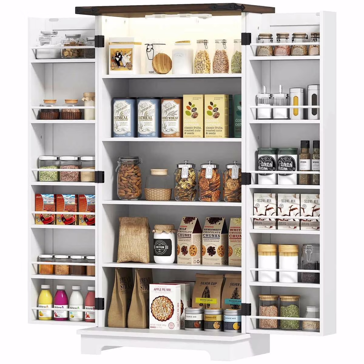 Spaco 17-Tier Kitchen Small Pantry Cabinet with 2 Doors and 6 Adjustable Shelves, Cabinet Pantry, Freestanding 5-Tier Shelving Pantries for Kitchen Storage, Gray - Image 3