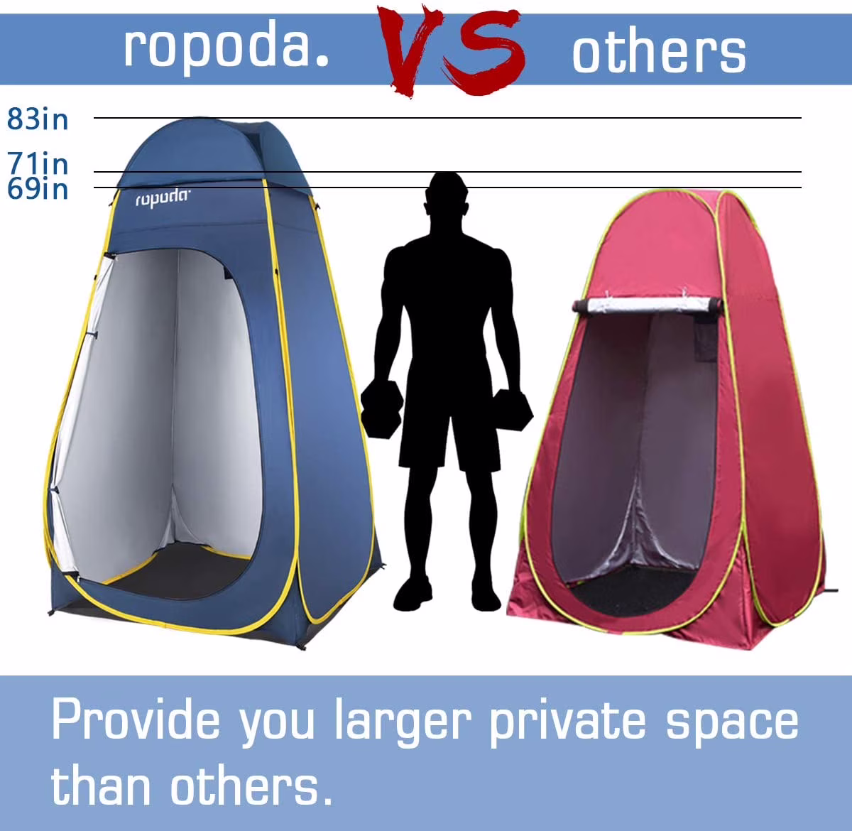 ROPODA Pop Up Tent 83inches x 48inches x 48inches - Upgrade Privacy Tent for Camping, Travel, and Outdoor Activities - image 1