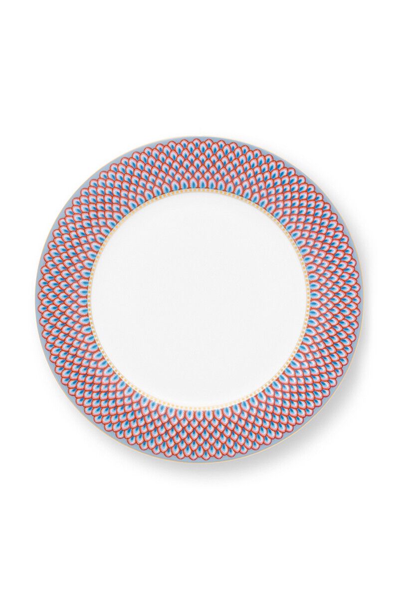 Plate Flower Festival Scallop Red-Light Blue 26.5cm