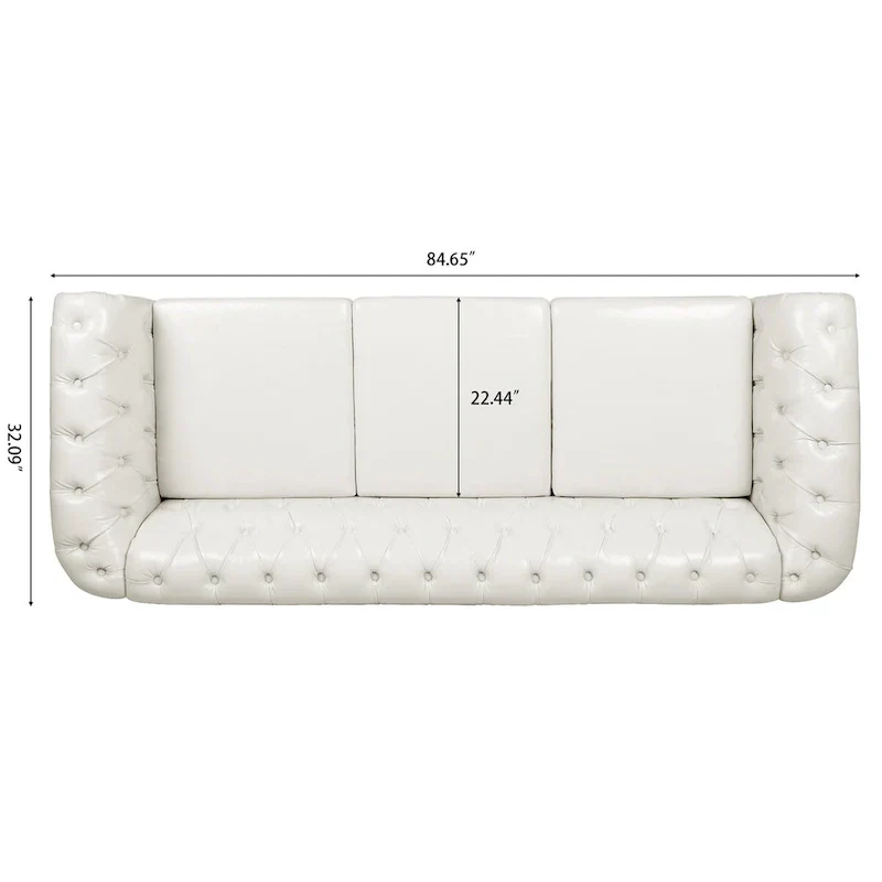 Cream 84.65 Traditional Chesterfield 3-Seater Sofa in PU Leather