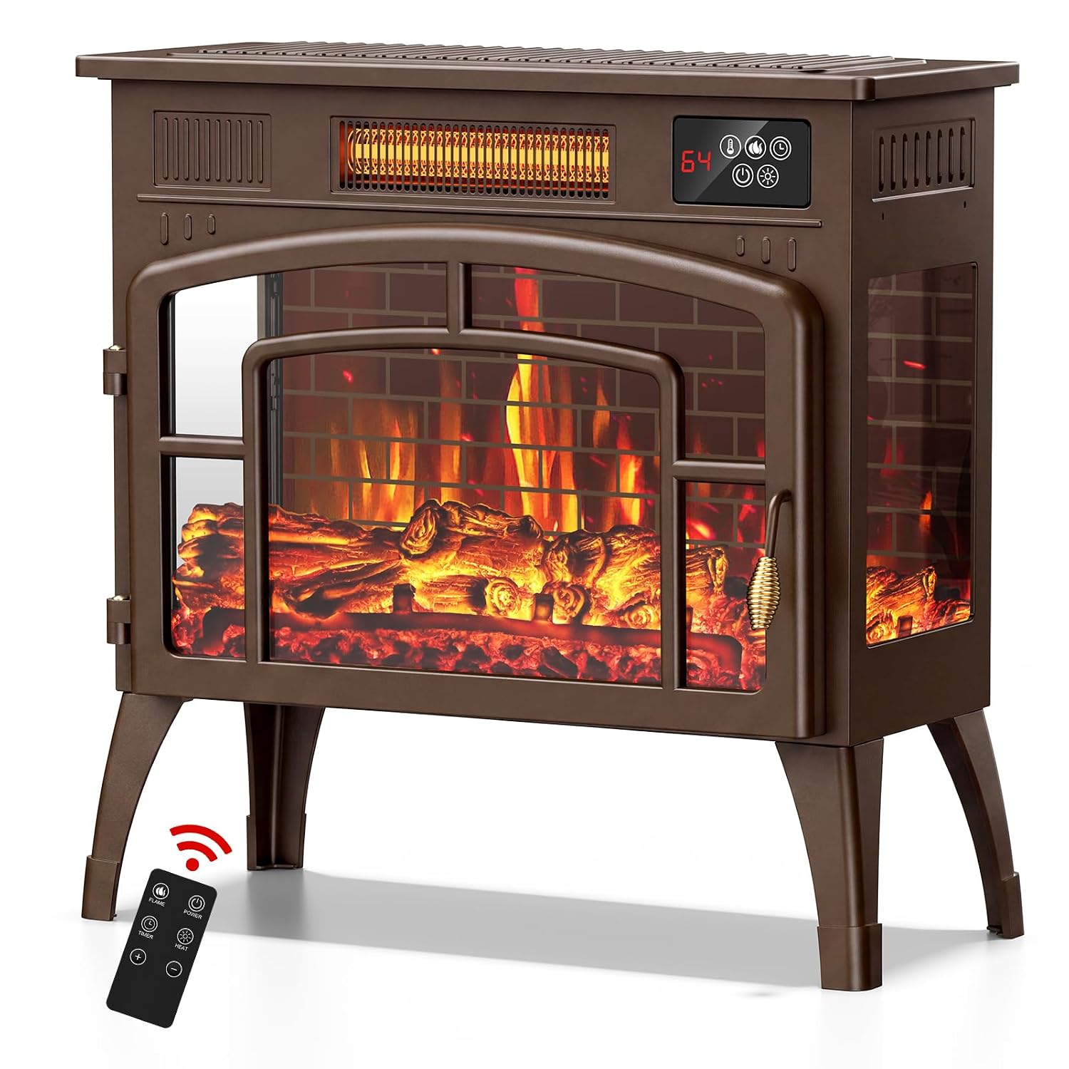 BREEZEHEAT 23" Electric Fireplace Stove with 3D Flame Effect and 5 Flame Color, 750/1500W Fireplace Space Heater with Remote and Timer, Energy Saving Electric Fireplace Heaters for Indoor Use, Brown - image 2