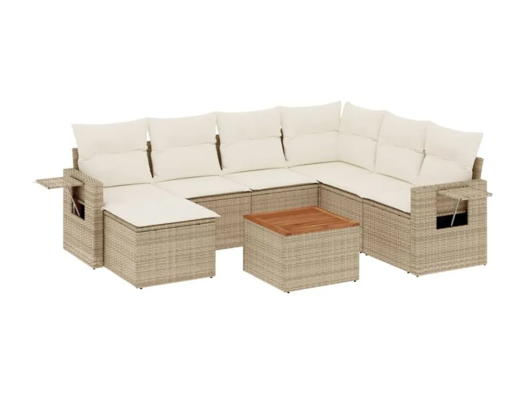 Juego de 8 piezas de sofás para jardín con cojines en ratán PE beige bavj70604