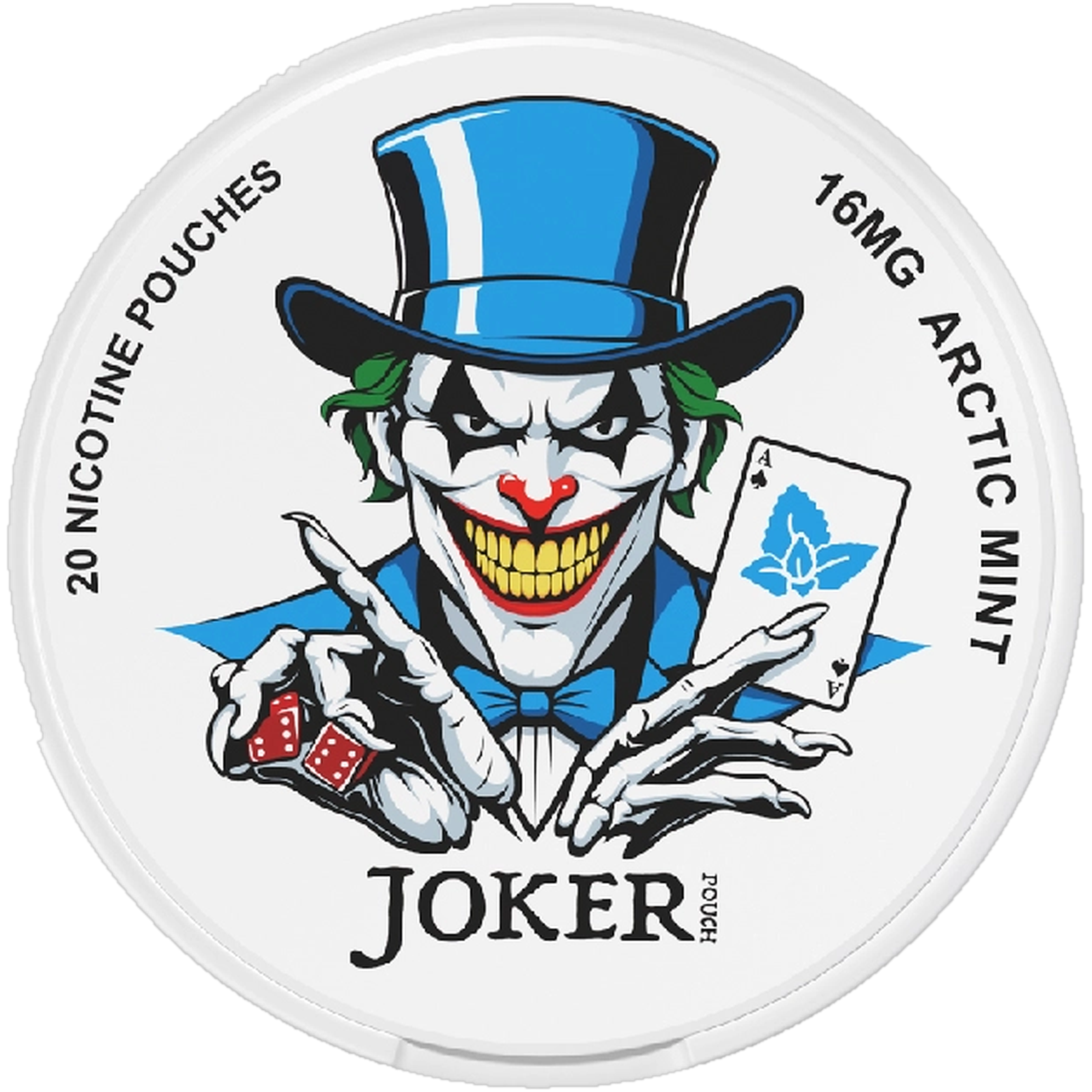 Joker Arctic Mint 16mg nicotine pouches — Slim Moist Pouch can with 20 extra strong arctic mint pouches