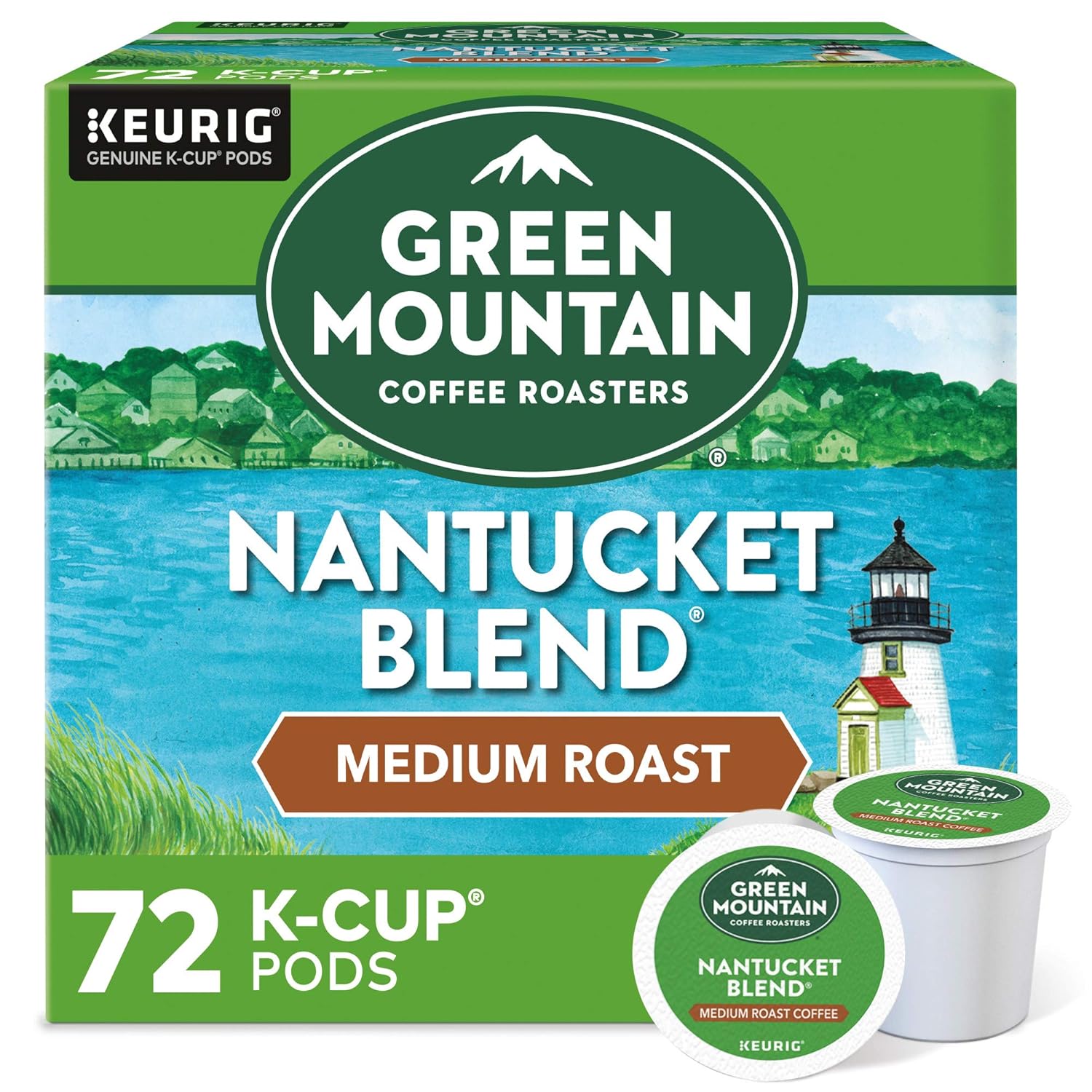 Green Mountain Coffee Roasters Nantucket Blend. Single-Serve Keurig K-Cup Pods. Medium Roast Coffee Pods. 72 Count