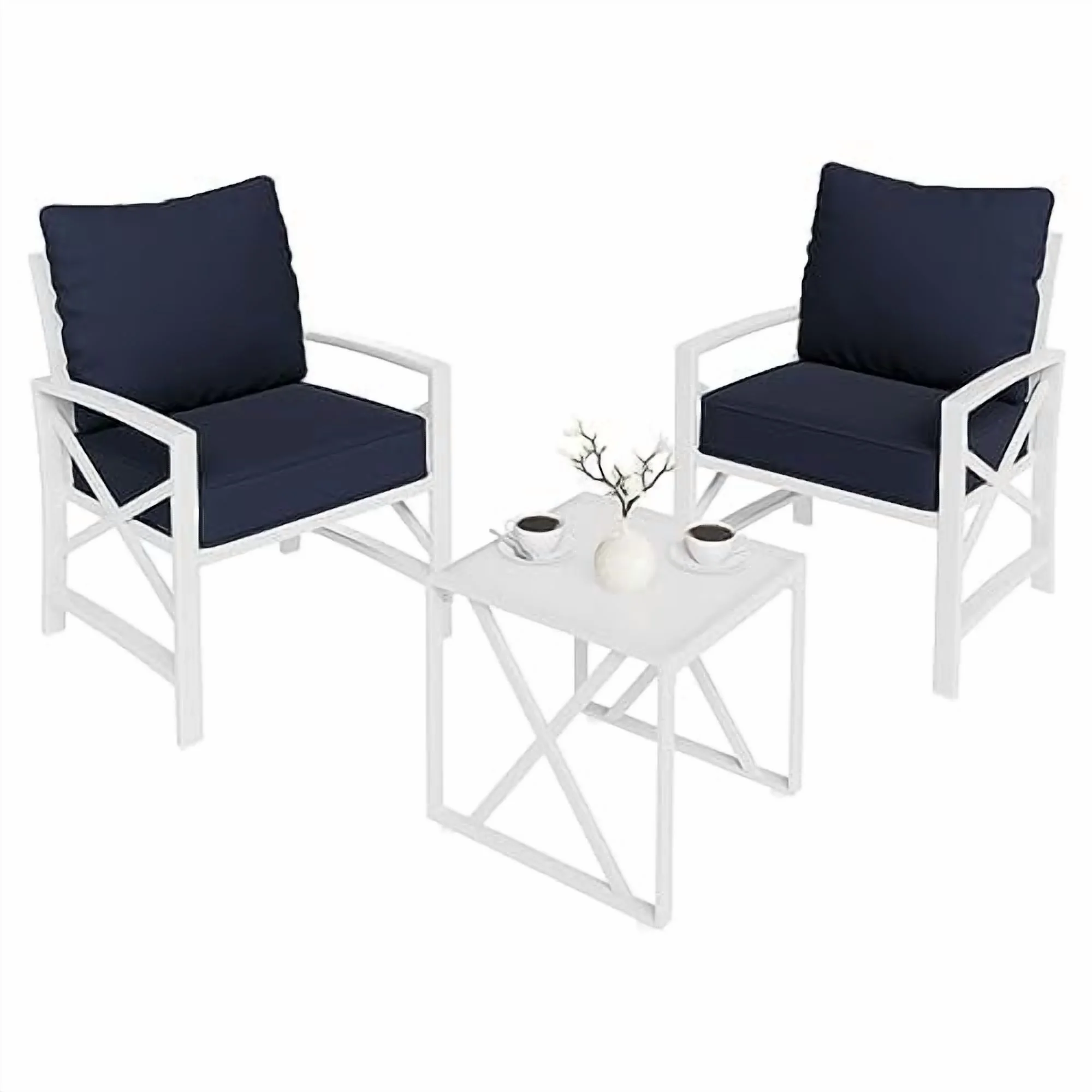 SUNLEI 3 Pcs Patio Outdoor Furniture Set, Porch Chairs Conversation Sets with Glass Coffee Table, Outside Metal Sofa Set for Garden, Balcony, Poolside, Backyard, Blue - Image 7