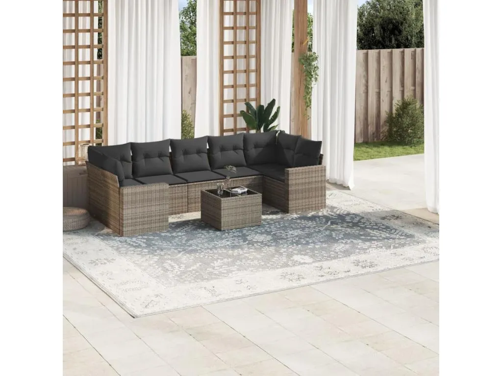 Set de sofás de jardín 8 pzas y cojines ratán sintético gris IEPD34650