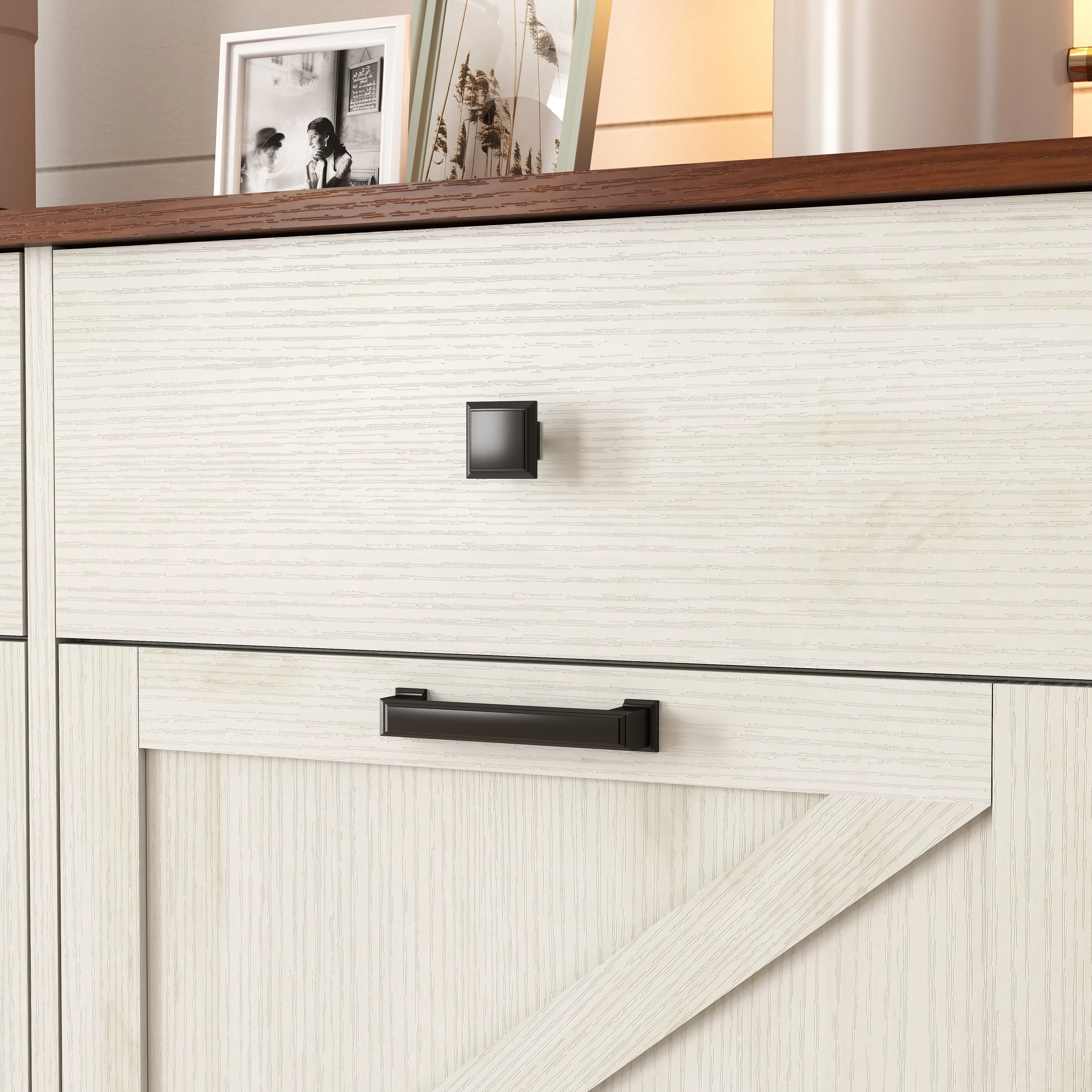 TrumanPick 61"H Large Buffet Sideboard Cabinet, TV Cabinet, Kitchen Pantry for Dining Room, Living Room, 61.3''L x 15''W x 29.8''H, White/Walnut - Image 49