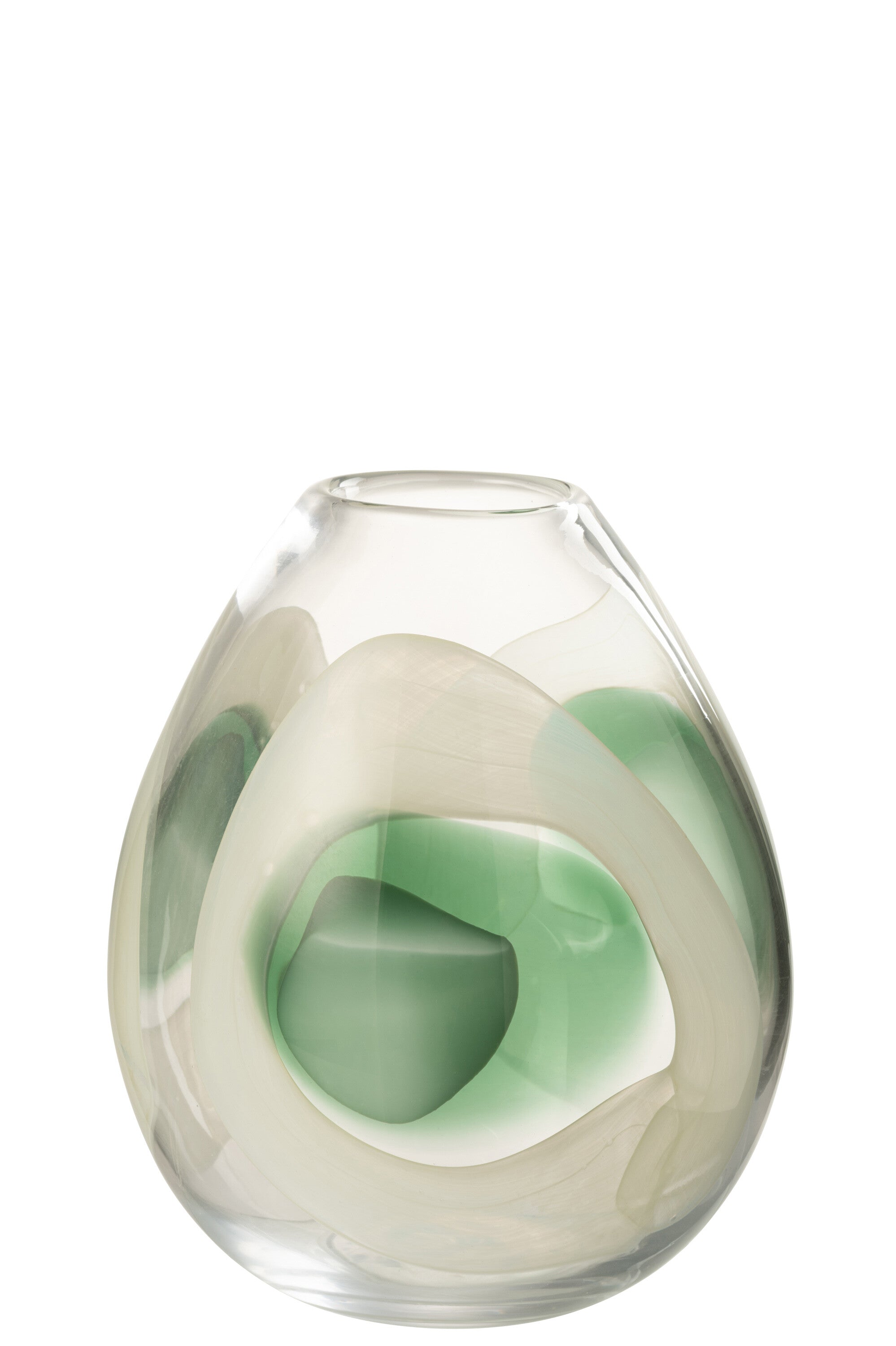 J-Line vaas Livy - glas - groen wit transparant - medium - Ø