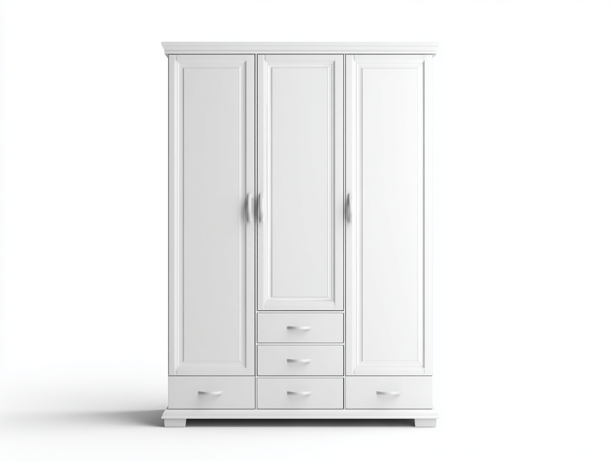Armario de madera 180×60×210 cm – blanco – estilo clásico con 3 puertas y 5 cajones