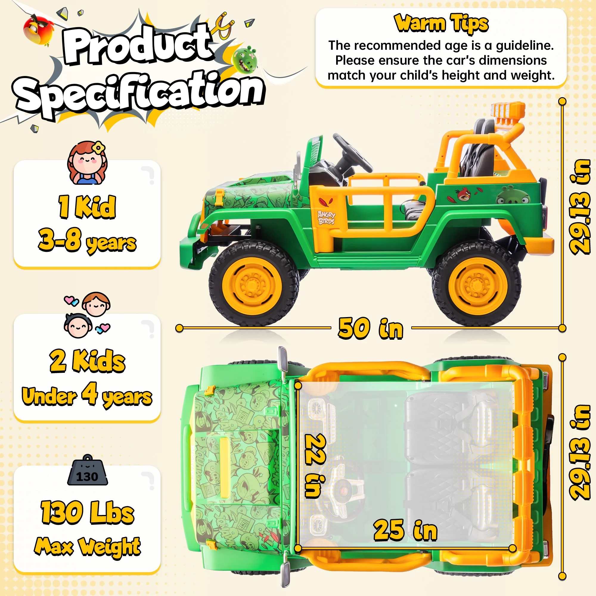 Joyracer 24 Volt Ride on Toys for Big Kids, Licensed Angry Birds Ride on Truck with Remote, 2 Seater 4WD Electric Ride ons with Shovel, Bluetooth, Lights, Power Car Wheels for 3-8, 130lbs, Green - Image 12