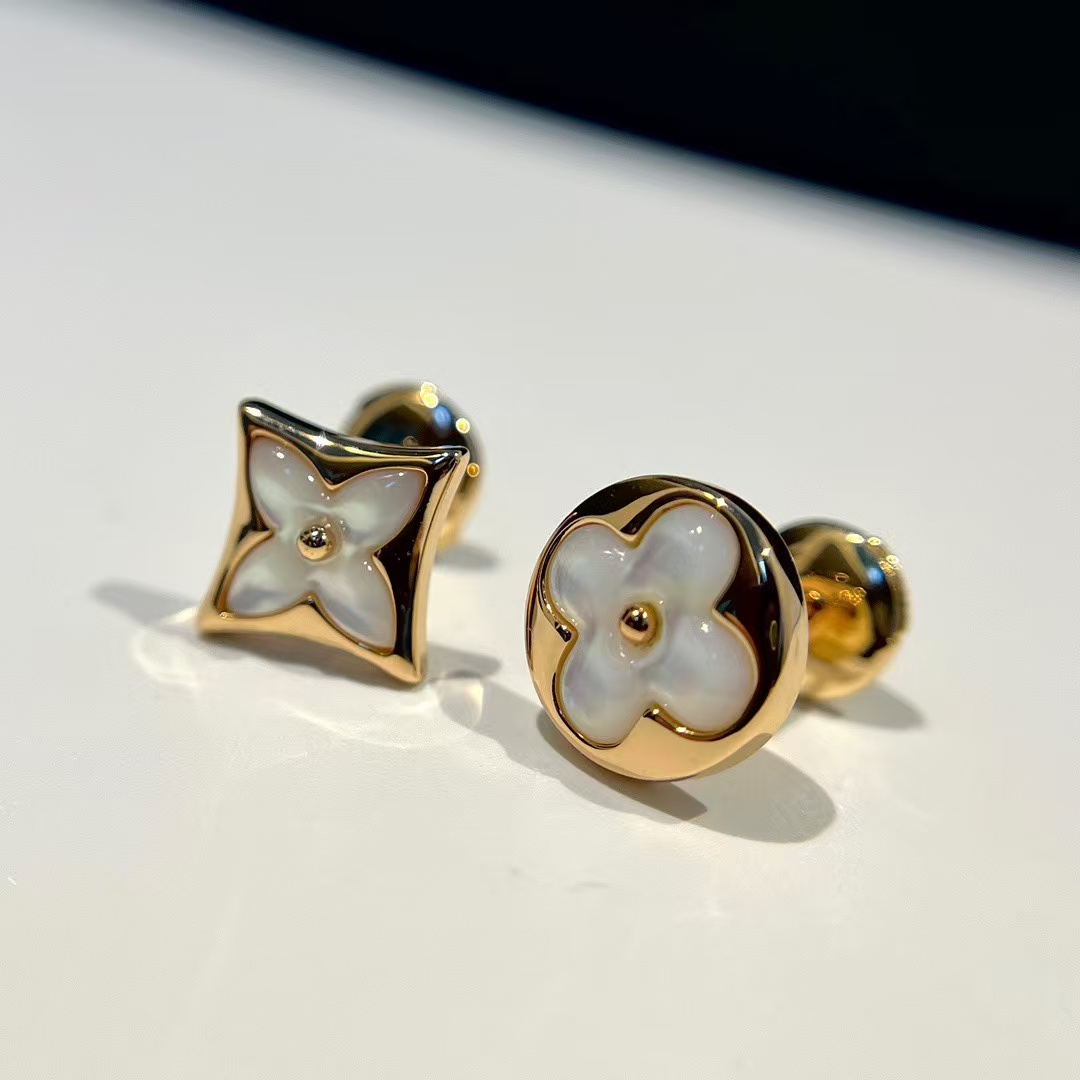 Louis Vuitton Asymmetric Mother of Pearl Stud Earrings - Original Replica Club