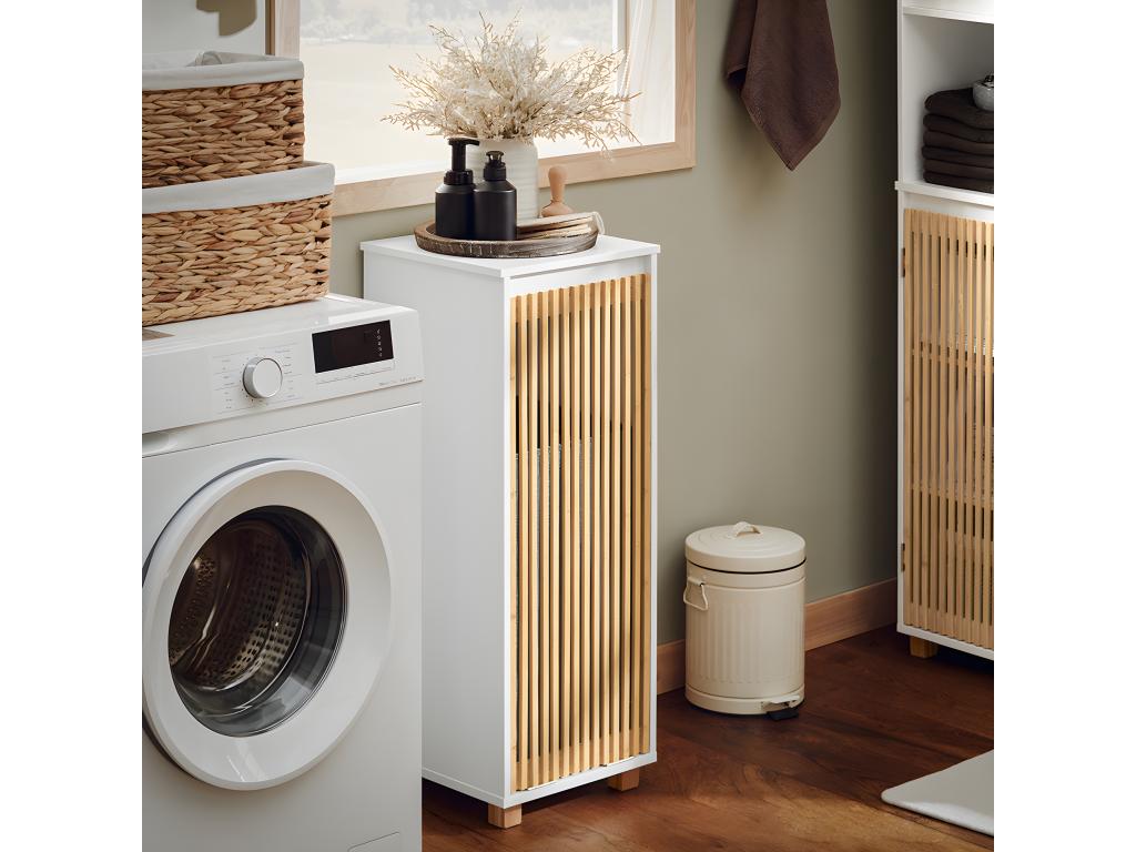 Cesto para Ropa Sucia Armario Multifuncional de Baño Mueble de Suelo con 1 Cesto Blanco 32 x 33 x 85 cm BZR126-W Cozetiq