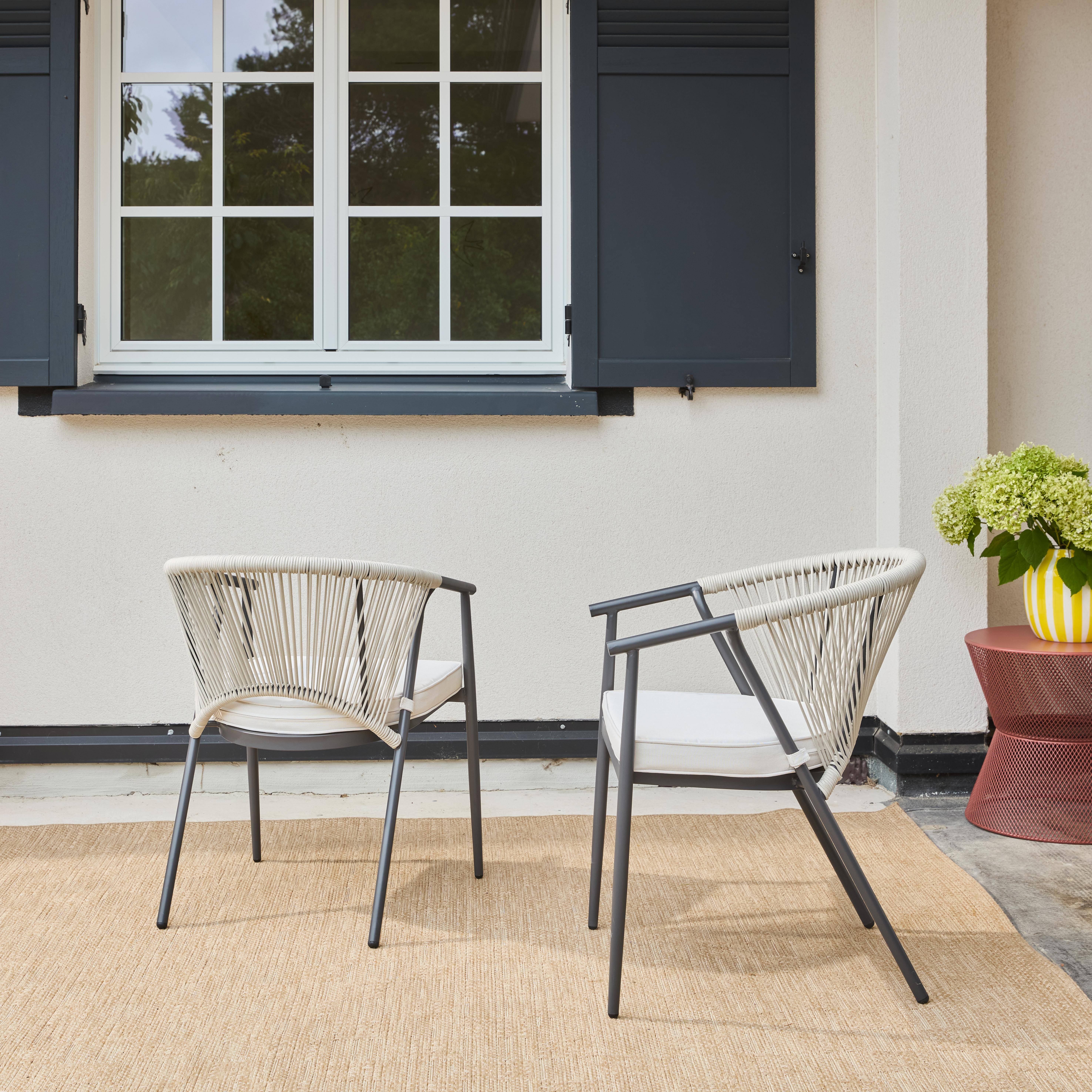 Liora - Silla de jardín apilable de acero y cuerdas, set de 2
