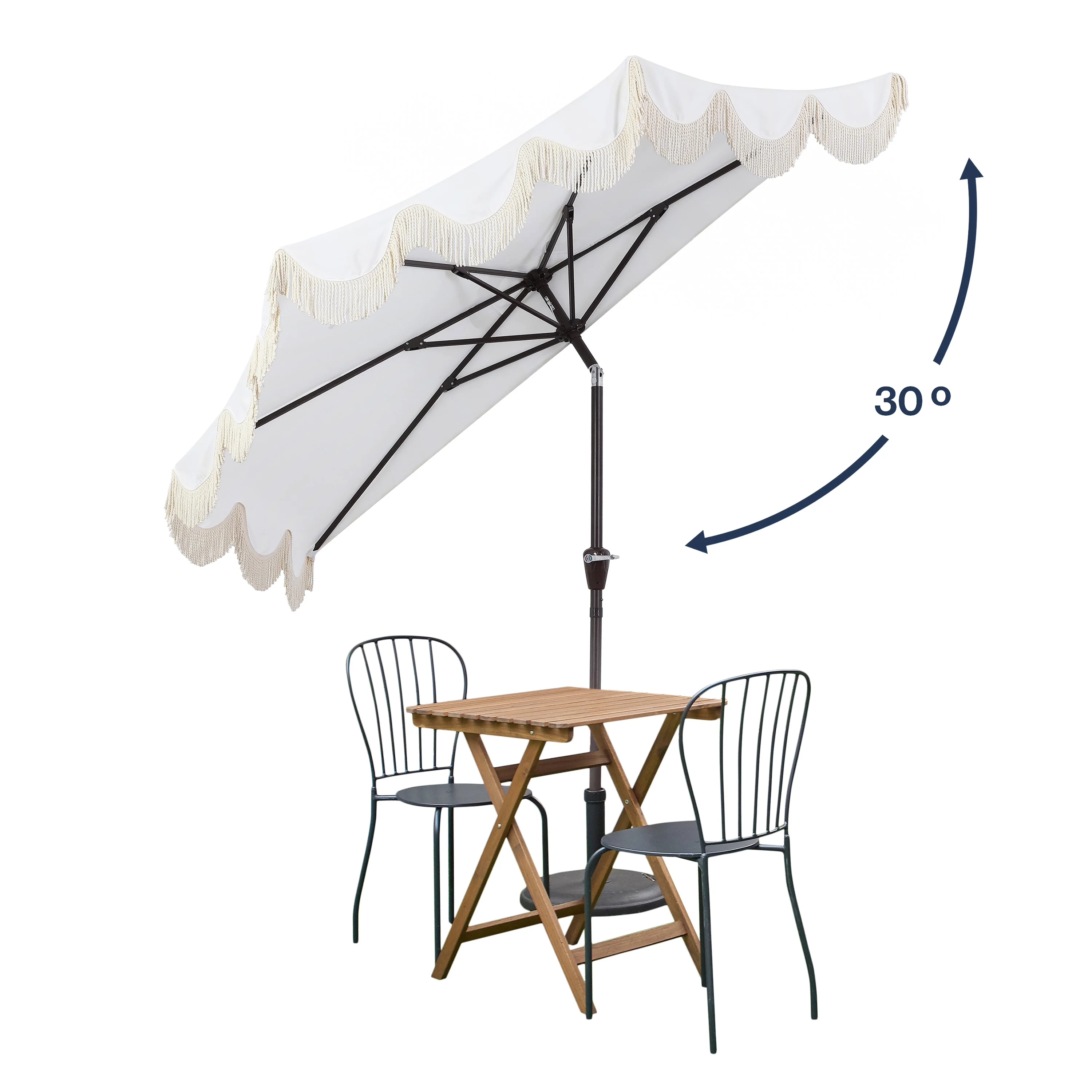 JONATHAN Y Beverly 9 ft. Half Market Patio Umbrella, Designer Classic Scalloped Fringe with Crank, Tilt Button and UV Protection, Blue/White/Cream, Dark Brown Pole - Image 49