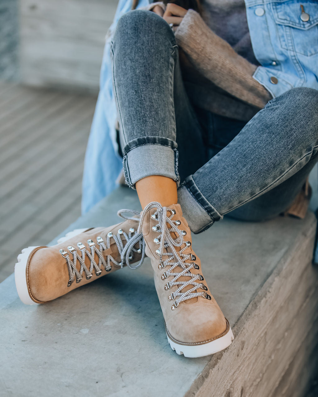 Arlene Faux Suede Lace Up Boot - Se7enfashion