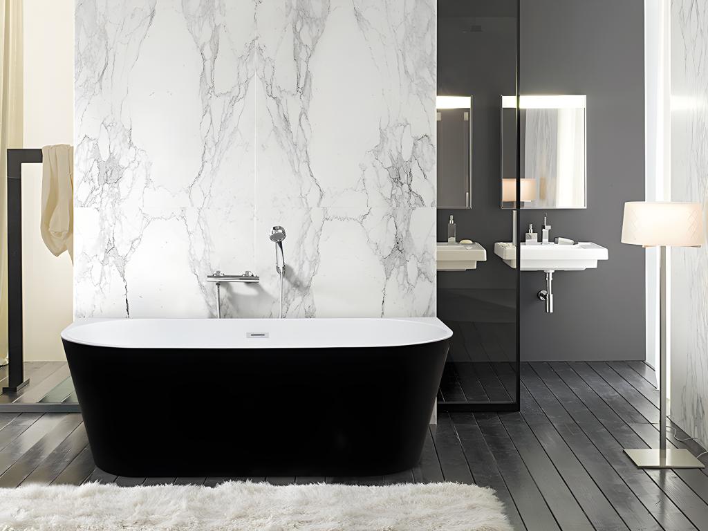 Bañera exenta - 245L - 170 x 75 x 58 cm - Negro brillante - Acrílico - DIVINA