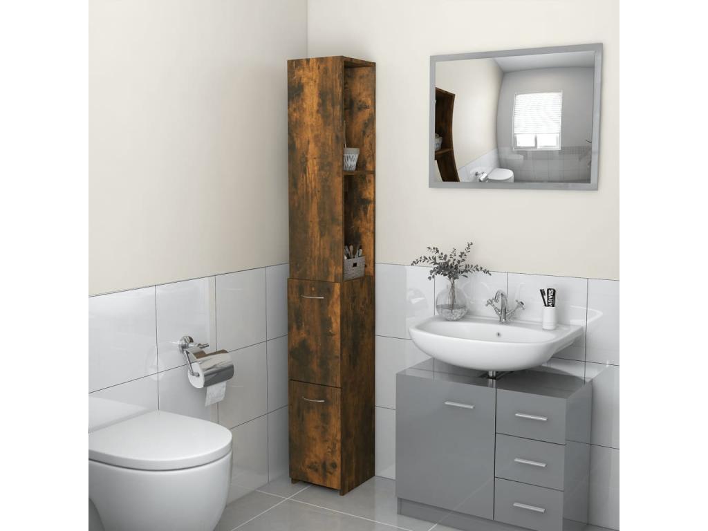 Armario baño madera contrachapada roble ahumado 25x26,5x170 cm