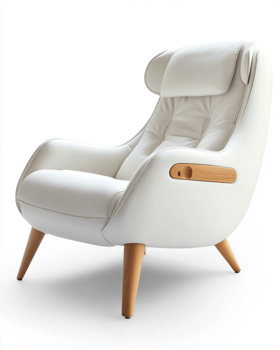 Sillón de piel sintética blanca – patas de madera maciza – diseño ergonómico moderno