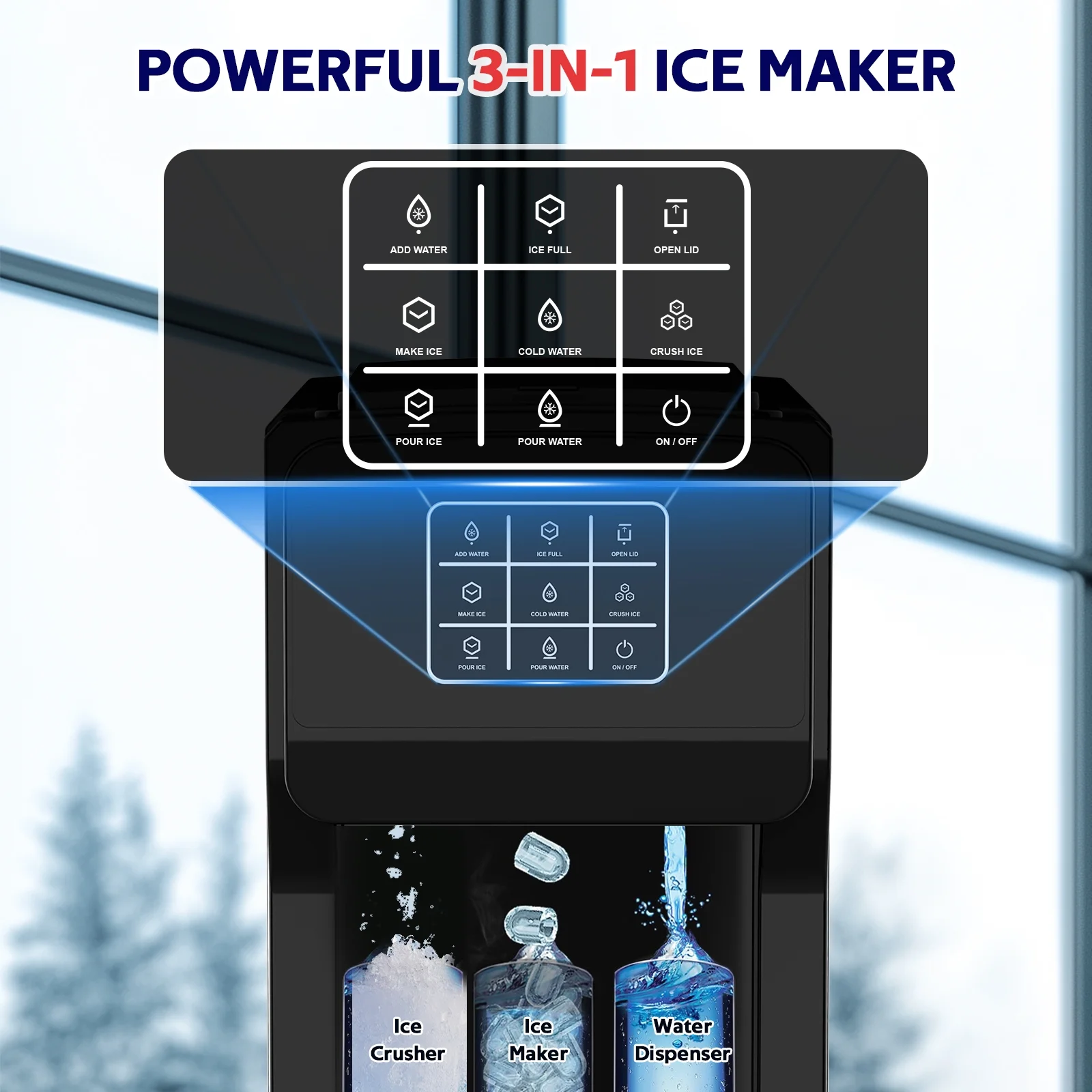 Advwin 3 in 1 Water Dispenser with Ice Maker Countertop, Bullet Ice, Crushed Ice, Water Cooler, 44Lbs/24H, 12 Ice Cube/6Min, Self-cleaning, 4Lbs Ice Storage, Home, Kitchen, Party, RV - Image 15