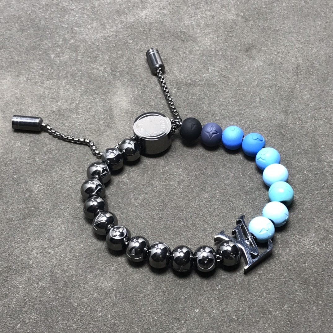 Louis Vuitton Black & Blue Pullable LV Surfin' Beads Bracelet - Original Replica Club