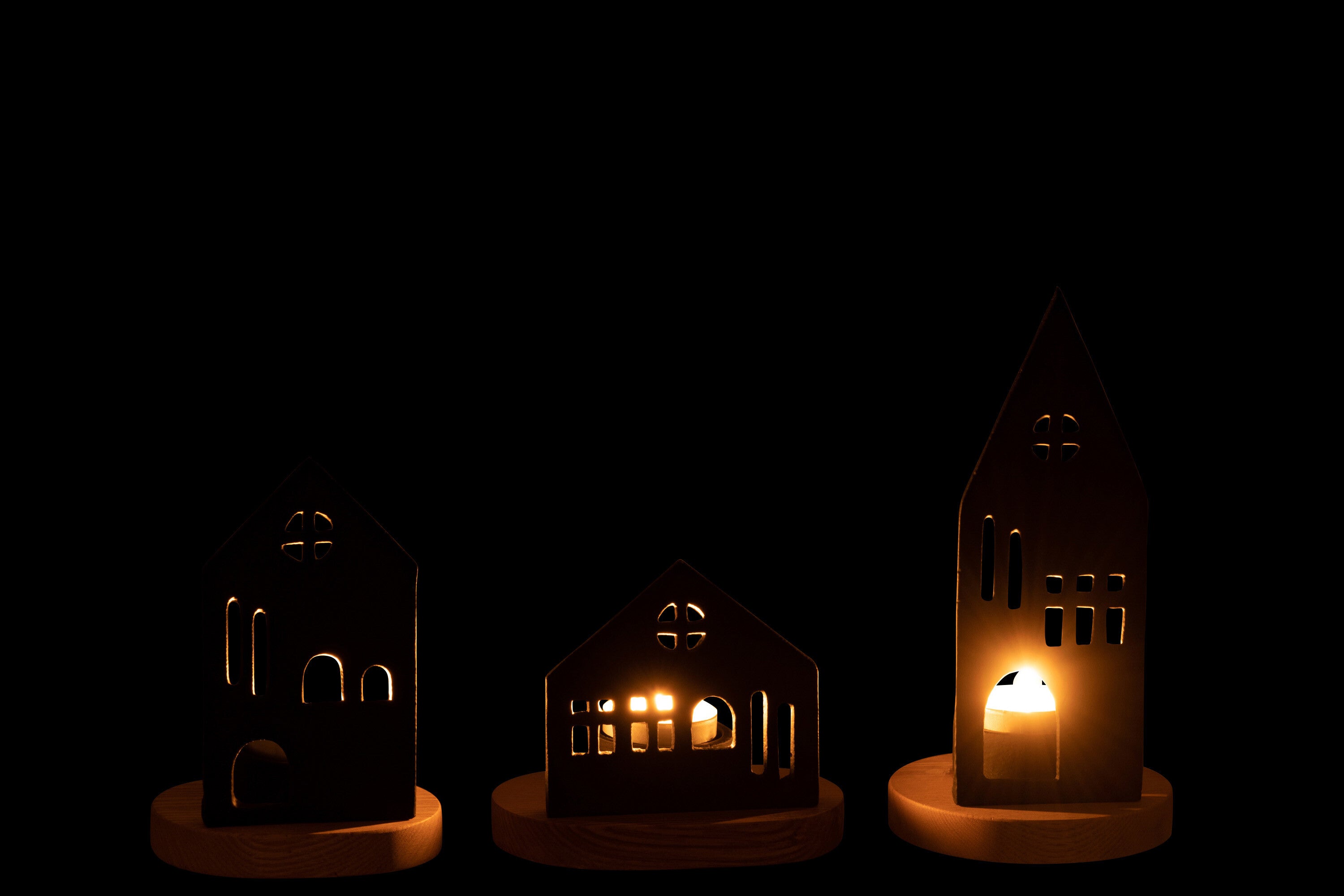 J-Line kaarshouder Huis - aluminium hout - zwart - 3 stuks