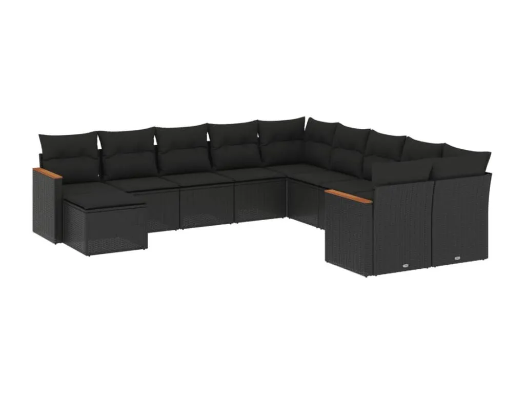 Set de sofás de jardín 11 piezas y cojines ratán sintético negro HETT25695