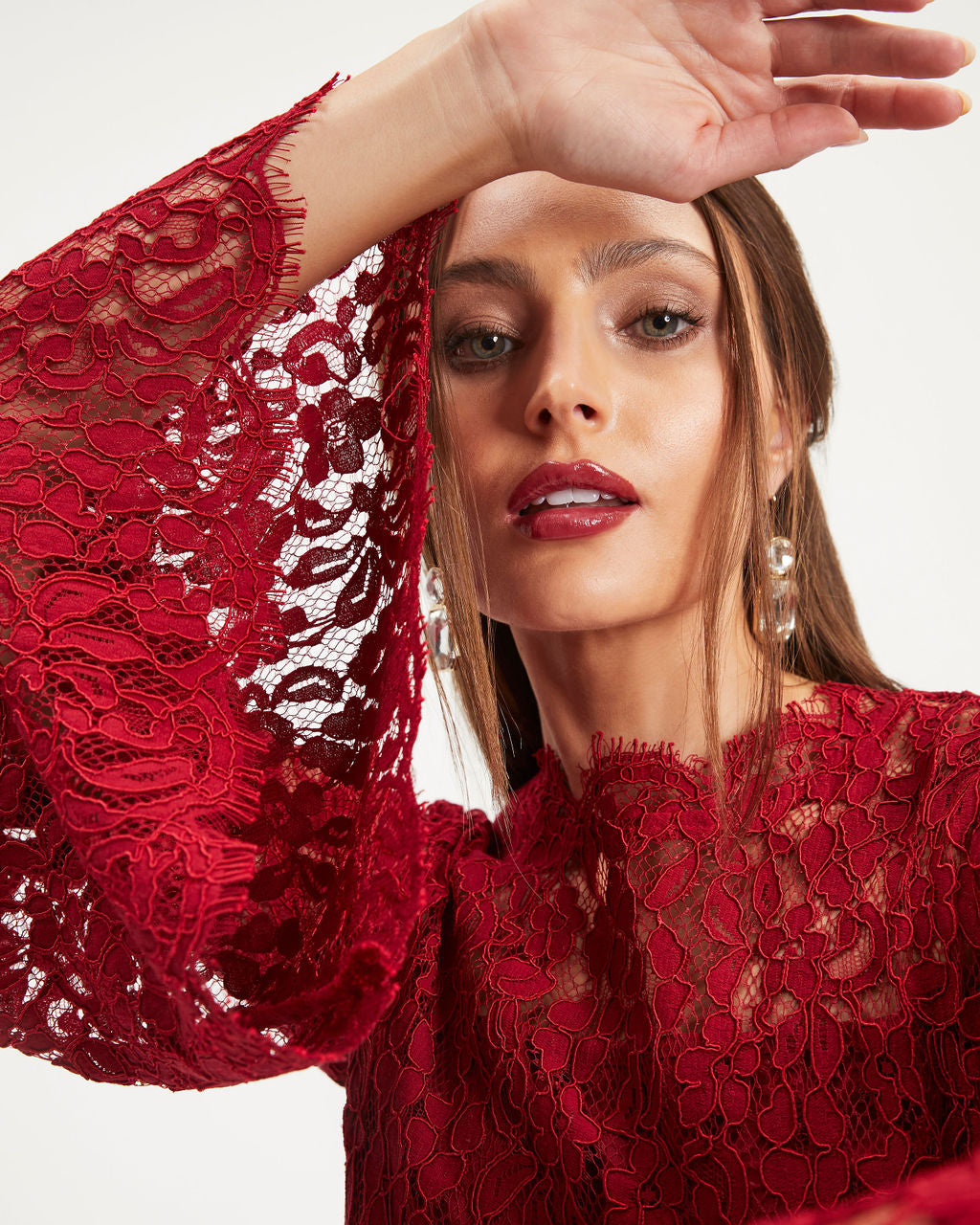 Love Story Baby Lace Bell Sleeve Midi Dress - Wine - Se7enfashion