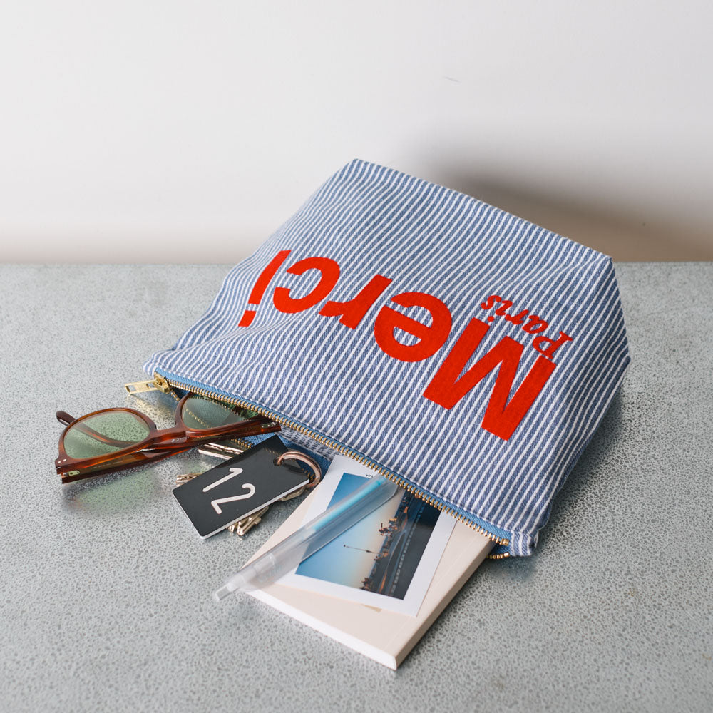 Merci - Pochette en coton Hickory - Bleu rayé