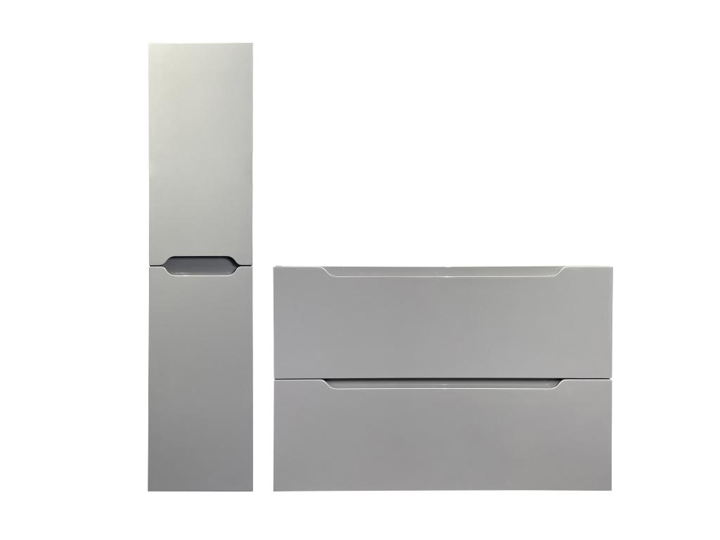 Mueble simple lavabo suspendido con columna - Gris - 80 cm - STEFANIE