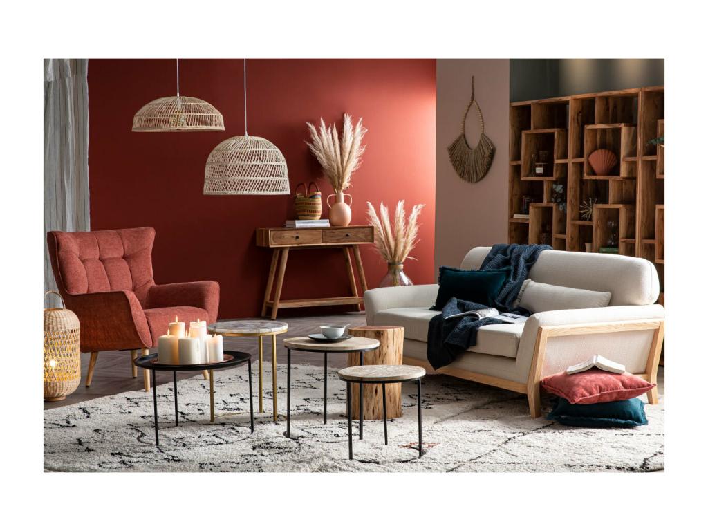 Sillón nórdico efecto terciopelo azul petróleo y madera Luzssnh
