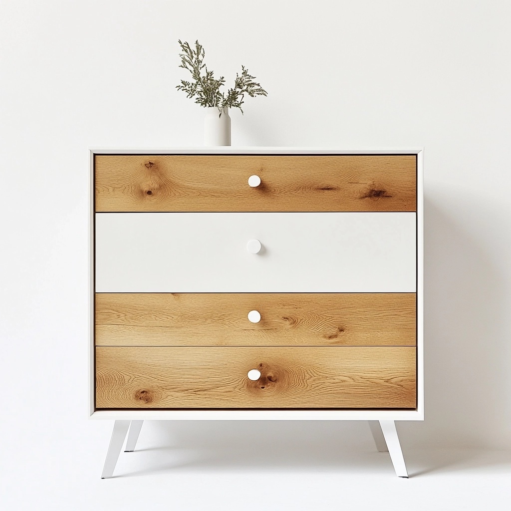 Cómoda de dormitorio moderna madera y blanco diseño nórdico con cuatro cajones armario de almacenamiento versátil 80x40x90cm BN9623317