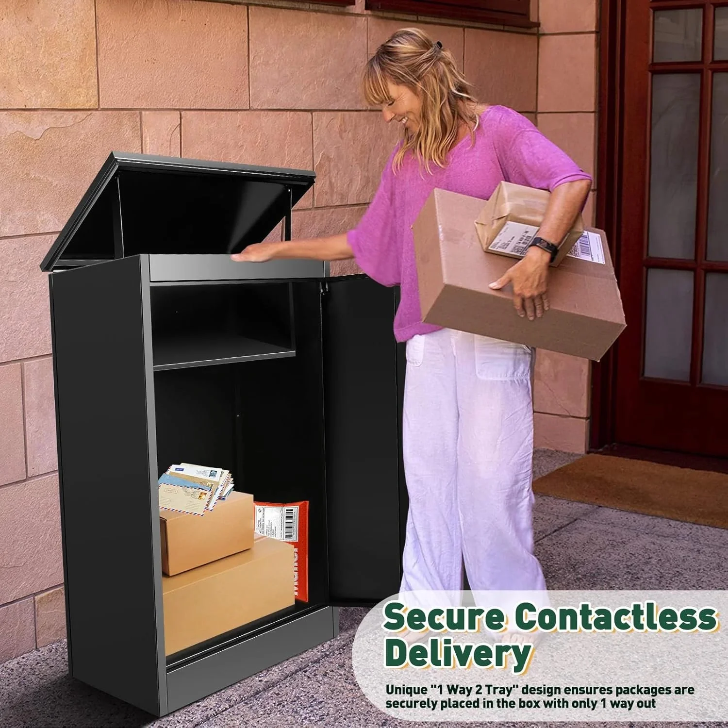 Gaonala Steel Package Delivery Box 19.6x14.4x44.9in Lockable Weather-Resistant Black - Image 15 Gaonala Steel Package Delivery Box 19.6x14.4x44.9in Lockable Weather-Resistant Black - Image 15