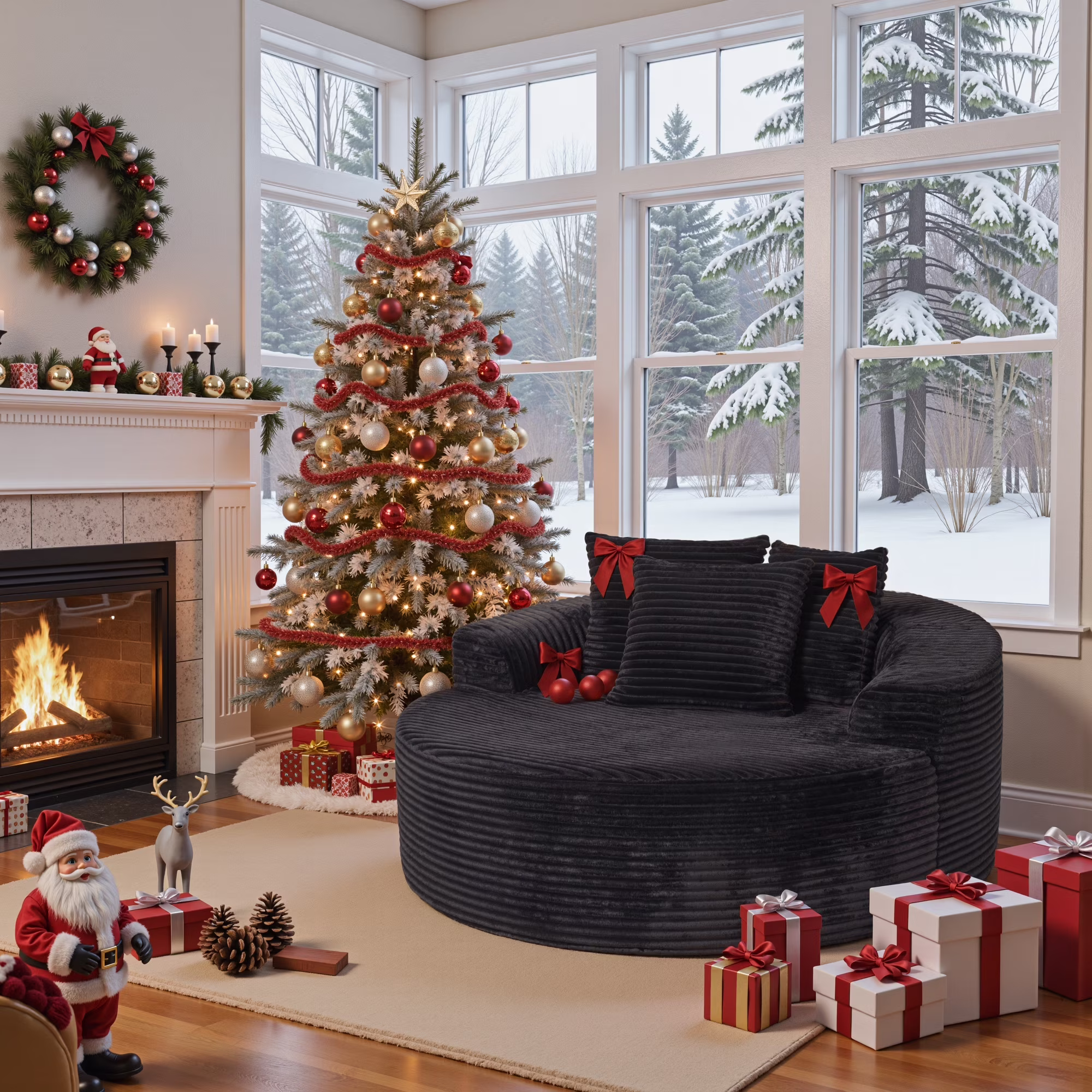 Ovios 58'' Oversized Chaise Lounge Indoor Chair Modern Cloud Floor Sofa Bed Comfy Upholstered Sleeper Couch Deep Seat Accent Reading Chair for Living Room, Bedroom, No Assembly, Black(Plush Corduroy)(Grey (Plush Corduroy))