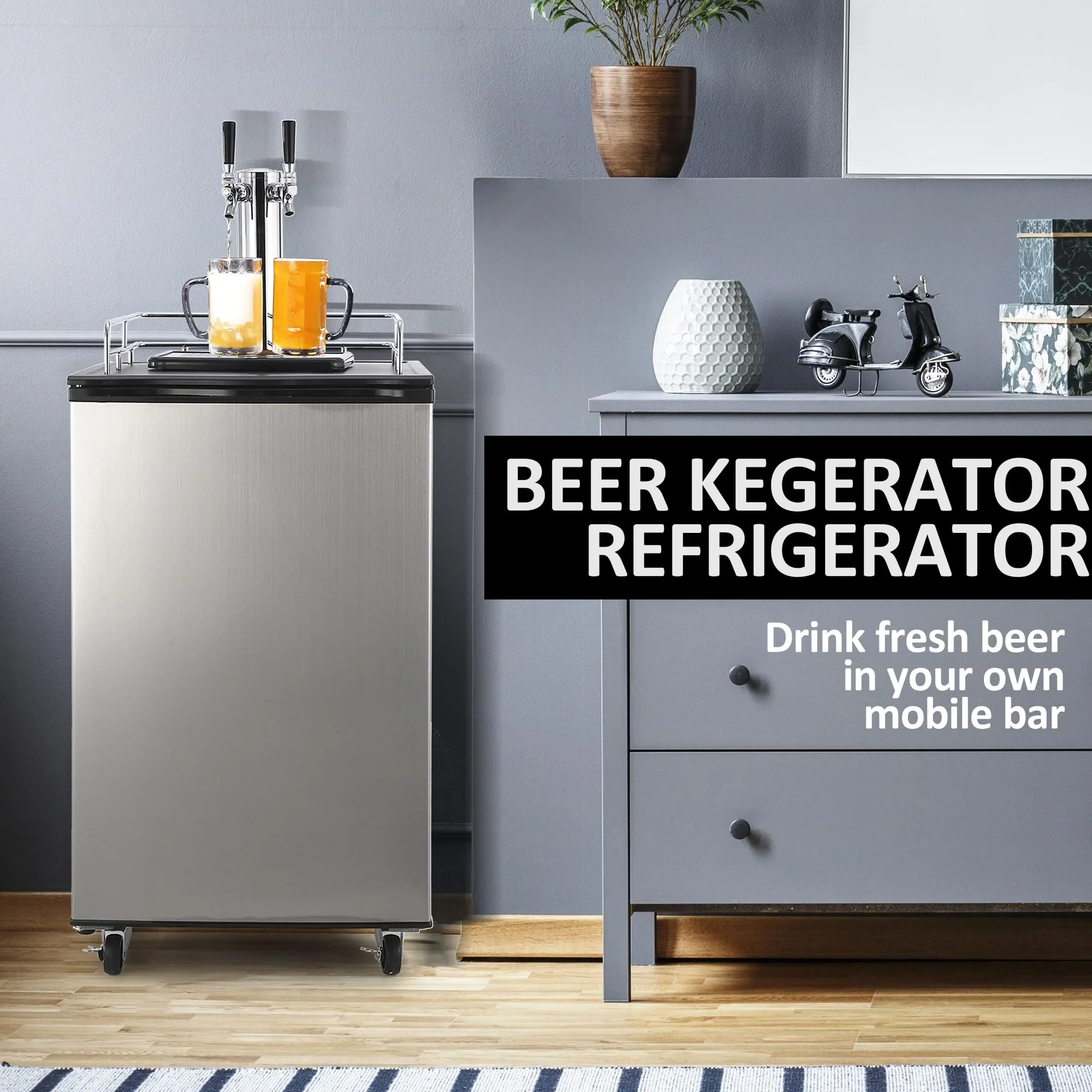 170L Dual-Tap Stainless Steel Kegerator with Drip Tray
