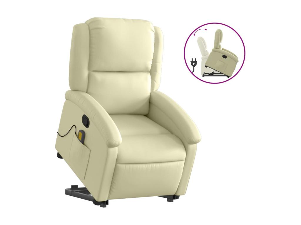 Sillón reclinable elevable cuero auténtico color crema