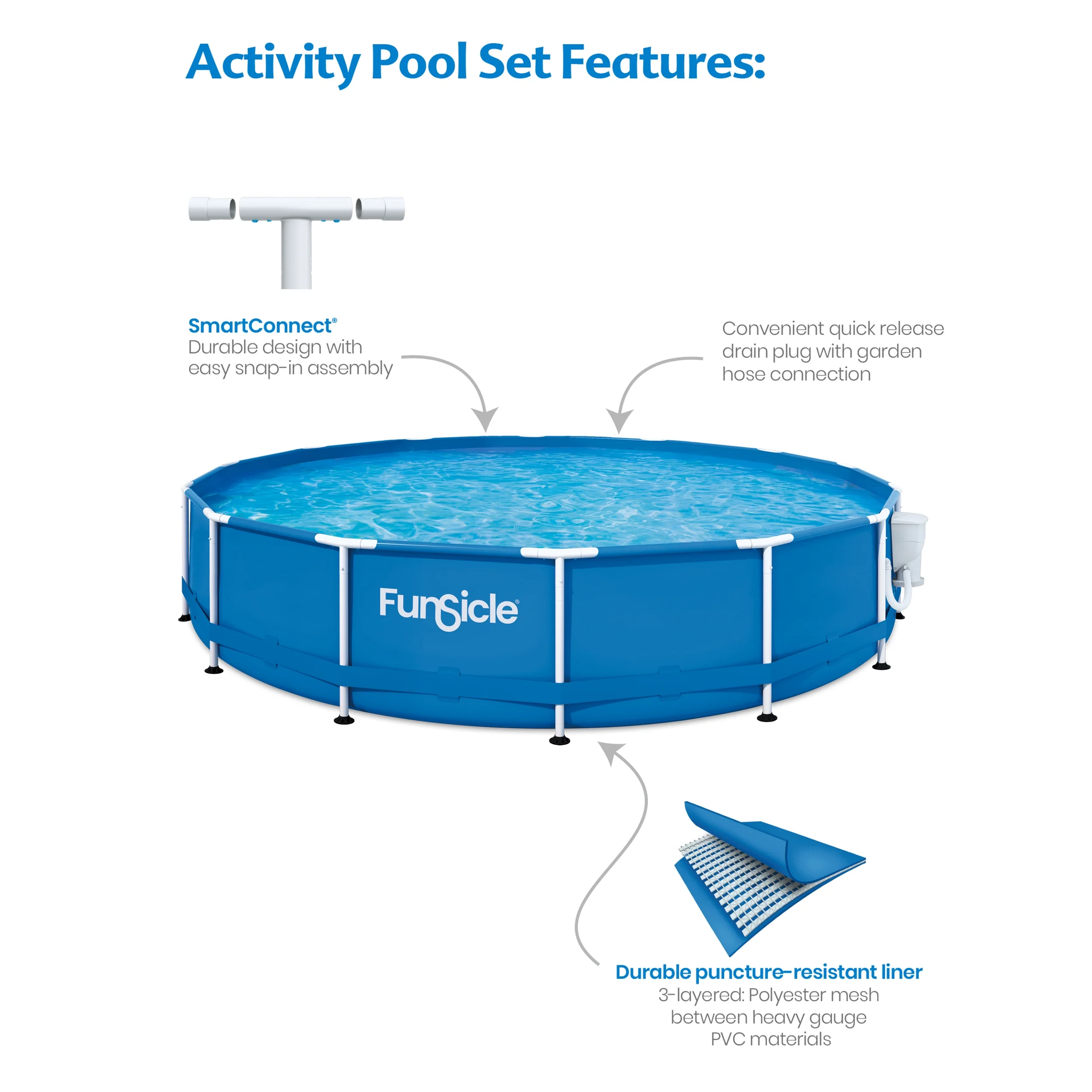 Funsicle 14ft Activity Above Ground Metal Frame Swimming Pool, Includes SkimmerPlus Pump, Round, Age 6 & up - Image 3