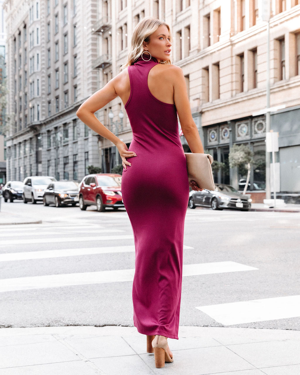 Maguire Mock Neck Slit Maxi Dress - Wine - Se7enfashion