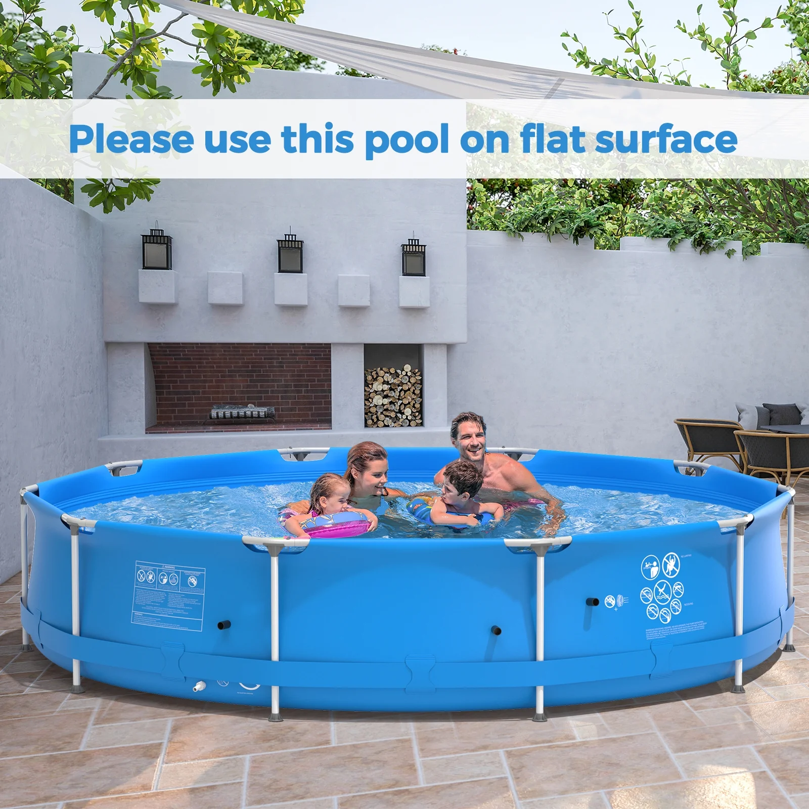 Infans Round Above Ground Swimming Pool Patio Frame Pool W/ Pool Cover Iron Frame Blue - Image 4