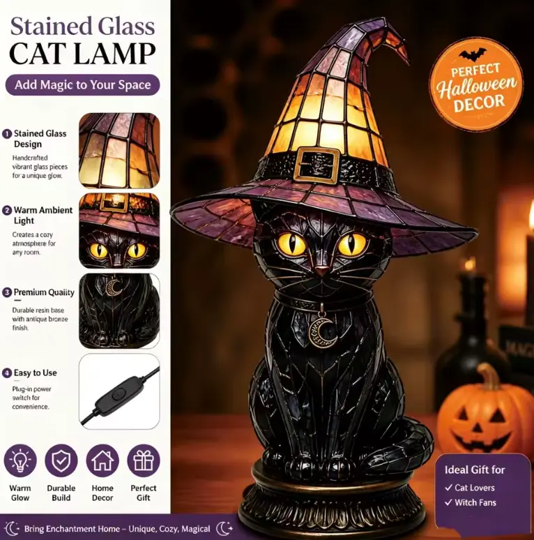 WitchLight™ Halloween Stained Glass Animal Lamp - Image 3 WitchLight™ Halloween Stained Glass Animal Lamp - Image 3