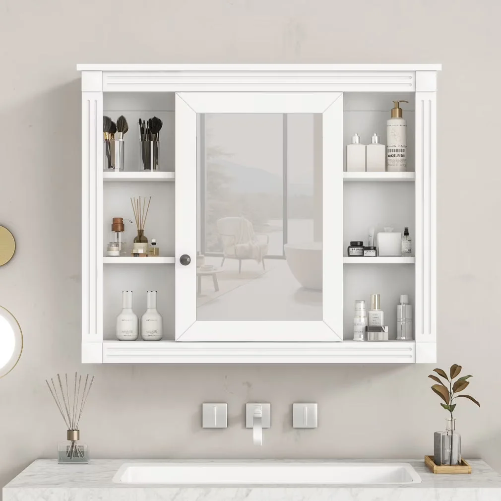 36'' Bathroom Vanity Set With Ceramic Sink Top, Mirror Cabinet, 2 Doors And 2 Drawers - Gray - Image 3 36'' Bathroom Vanity Set With Ceramic Sink Top, Mirror Cabinet, 2 Doors And 2 Drawers - Gray - Image 3