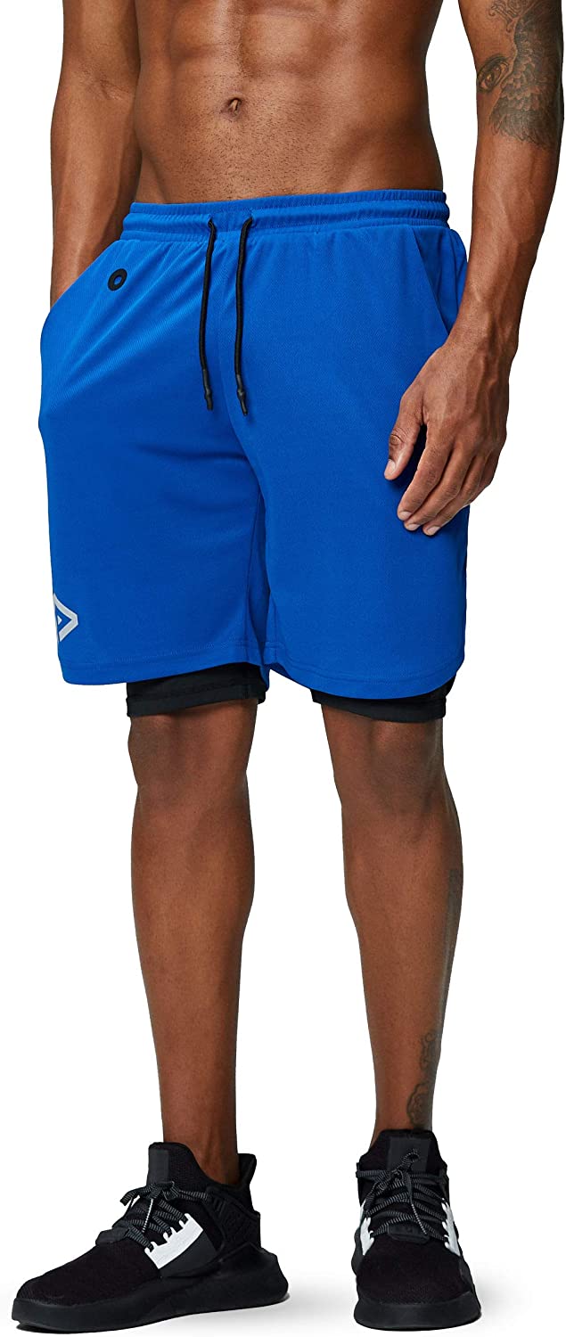 Men's 2 in 1 Running Shorts Gym Workout Quick Dry Mens Shorts with Phone Pocket