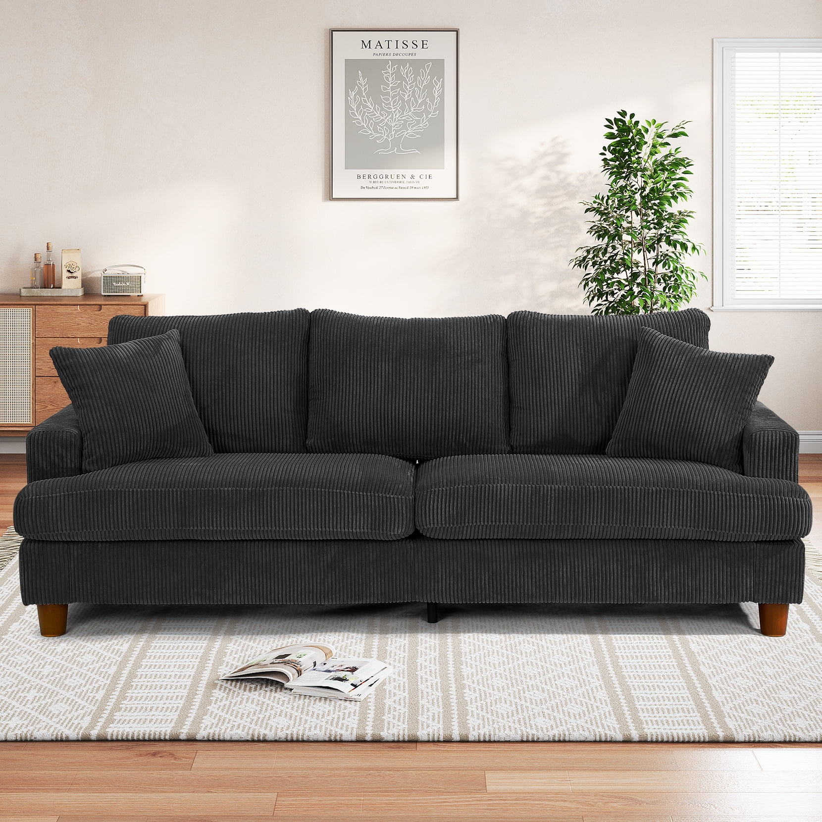 87" Corduroy Sofa,3 Seater Sofa with Extra Deep Seats,Neche Comfy Upholstered Couch for Living Room,2 Pillows,Green - Image 37