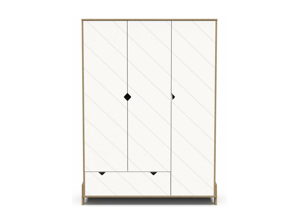 Armario de 3 puertas y 1 cajón decorado en blanco y roble Hamilton H188 - 1 cm - ALBIZIA